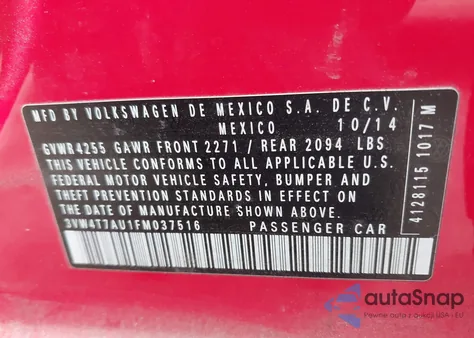 2015 Volkswagen Golf Gti 2.0T Autobahn 4-Door z USA, uszkodzony, nr VIN 3VW4T7AU1FM037516